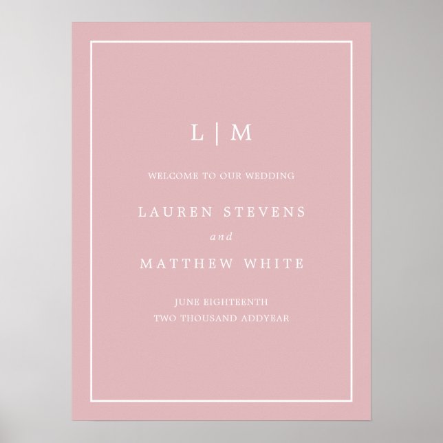 Monogram Dusty Rose Pink Elegant Welcome Wedding Poster (Front)