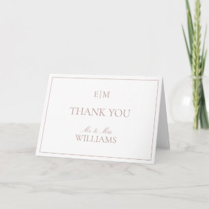 Monogram Dusty Rose Script Wedding Photo Thank You Card