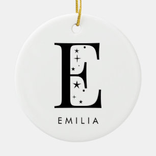 Monogram E Celestial Name  Ceramic Ornament
