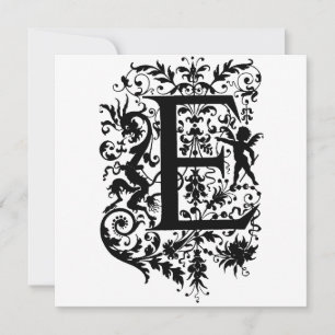Monogram E Initial Black and White Cupid Pattern