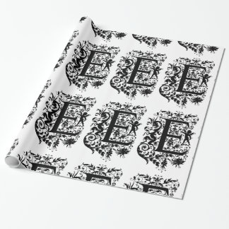 Monogram E Initial Black and White Cupid Pattern Wrapping Paper