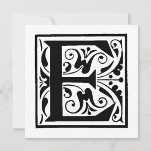 Monogram E Initial Black and White Floral Pattern