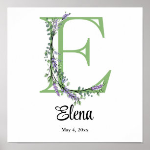 Monogram E Lavender Eucalyptus  Poster