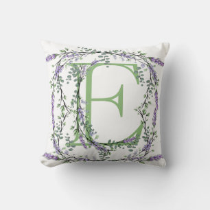 Monogram E Lavender Eucalyptus Throw Pillow