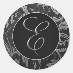 Monogram E Silver and Black Damask Wedding Seal