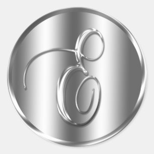 Monogram E Silver Colour Wedding Invitation Holida Classic Round Sticker