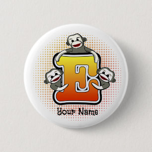 Monogram E Sock Monkey  2 Inch Round Button