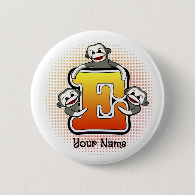 Monogram E Sock Monkey  2 Inch Round Button (Front)