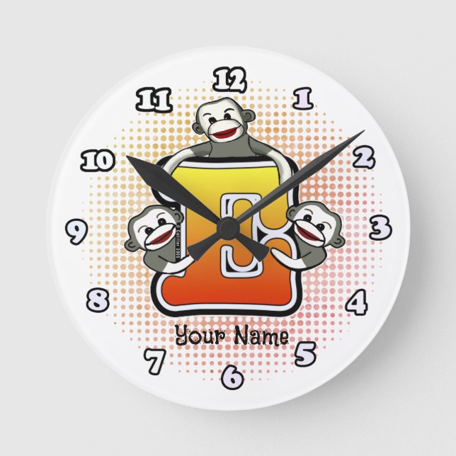 Monogram E Sock Monkey clock (Front)