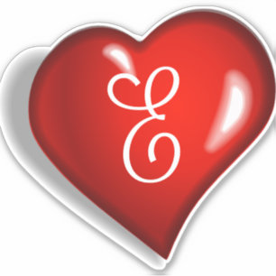 Monogram E white script on ruby red heart