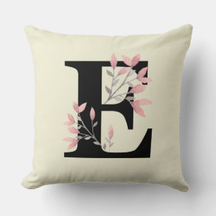 Monogram E with Pink Floral Sprays Throw Pillow