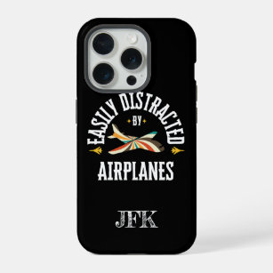 Monogram, Easily Distracted By Airplanes, Retro iPhone 15 Pro Case