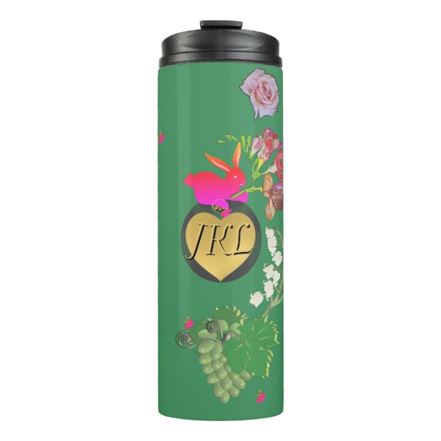 Monogram Easter Bunny Green Fruit and Floral Thermal Tumbler (Front)