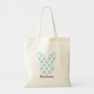 Monogram Easter Bunny with Blue Dots Tote Bag