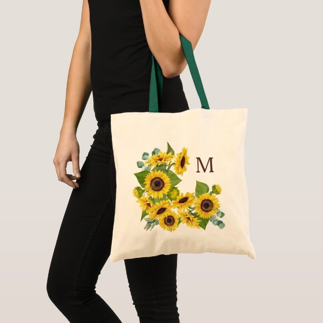 Monogram Ecalyptus Sunflower Bouquet Tote Bag (Front (Product))