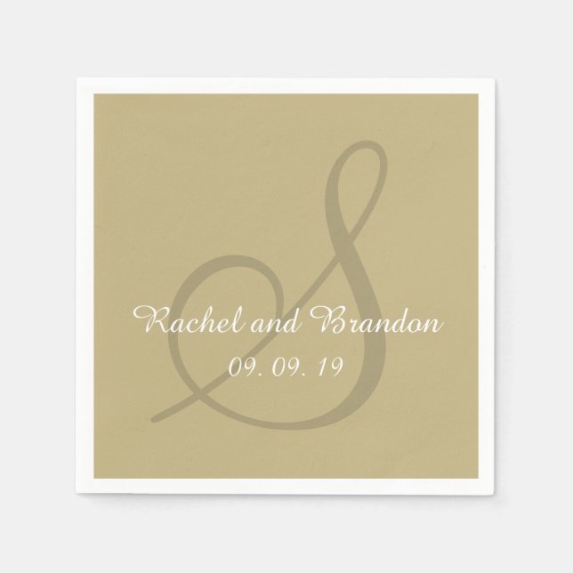 Monogram Ecru Bold Coloured Wedding Paper Napkins (Front)