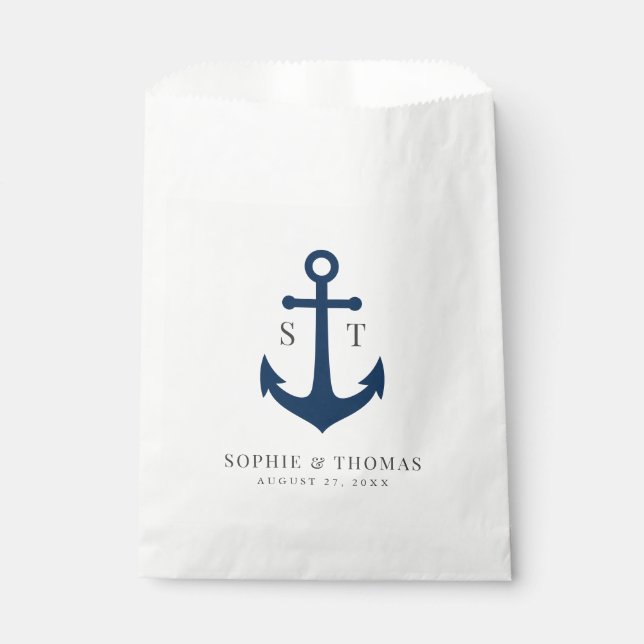 Monogram Editable Colour Anchor Nautical Wedding Favour Bag (Front)