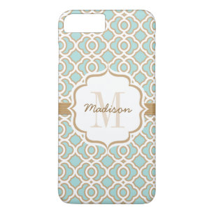 Monogram Eggshell Blue and Gold Quatrefoil Case-Mate iPhone Case
