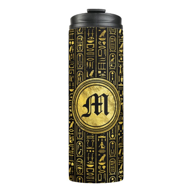Monogram Egyptian Ancient Gold hieroglyphs Thermal Tumbler (Front)