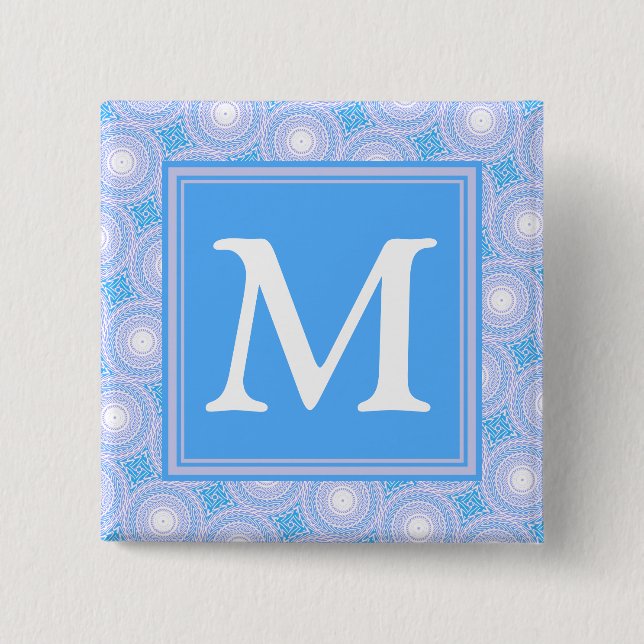 Monogram Electric blue circles pattern 2 Inch Square Button (Front)