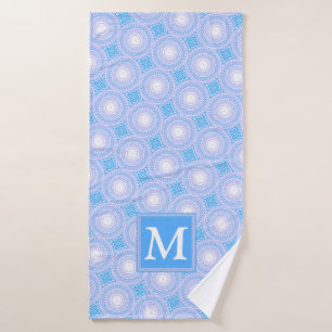 Monogram Electric blue circles pattern Bath Towel