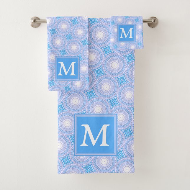 Monogram Electric blue circles pattern Bath Towel Set (Insitu)