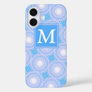 Monogram Electric blue circles pattern iPhone 16 Case