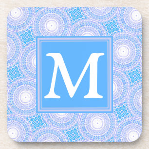 Monogram Electric blue circles pattern Coaster