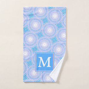 Monogram Electric blue circles pattern Hand Towel
