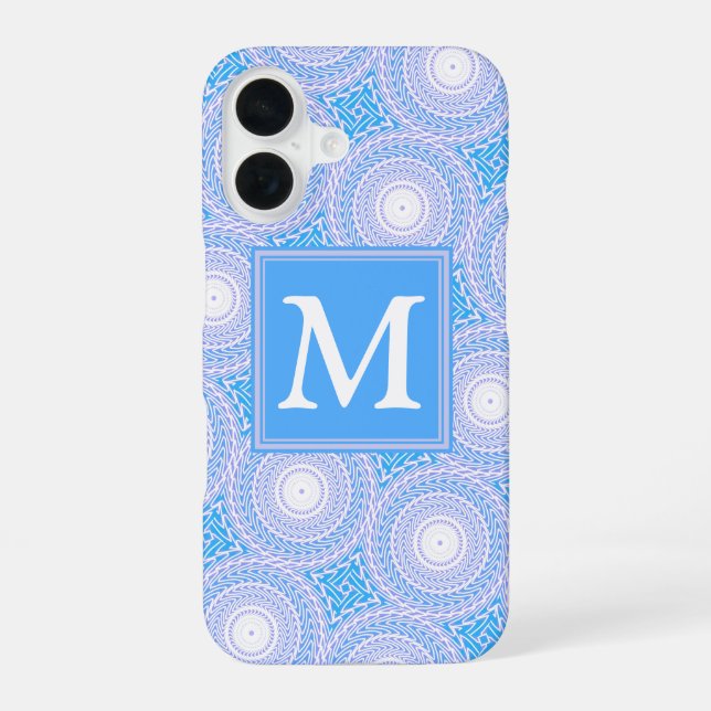 Monogram Electric blue circles pattern iPhone 16 Case (Back)