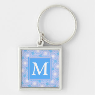 Monogram Electric blue circles pattern Keychain