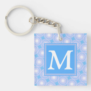Monogram Electric blue circles pattern Keychain