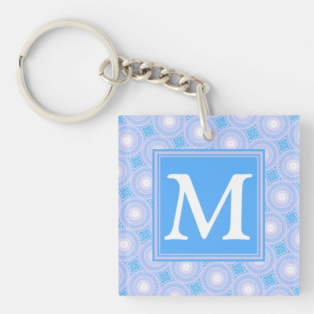 Monogram Electric blue circles pattern Keychain (Front)