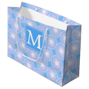 Monogram Electric blue circles pattern Large Gift Bag