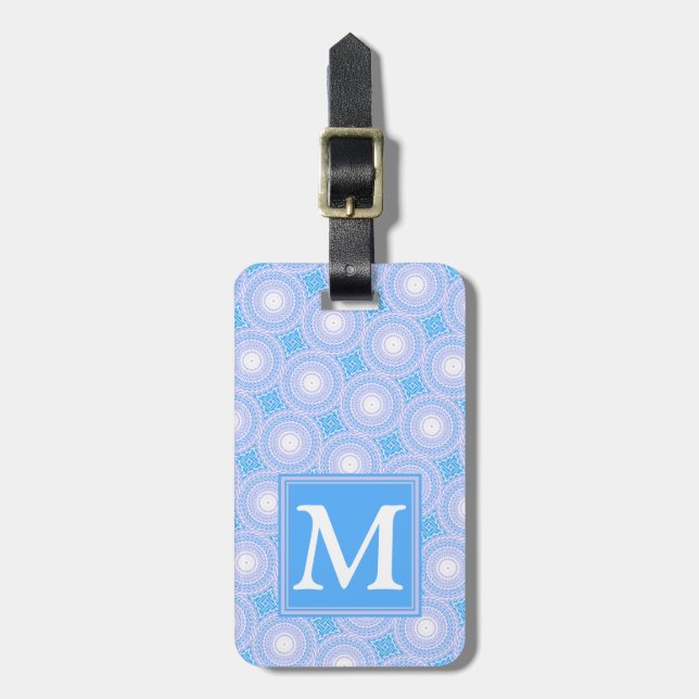 Monogram Electric blue circles pattern Luggage Tag (Front Vertical)