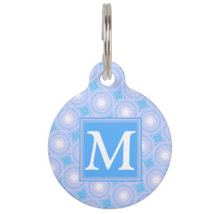 Monogram Electric blue circles pattern Pet Tag