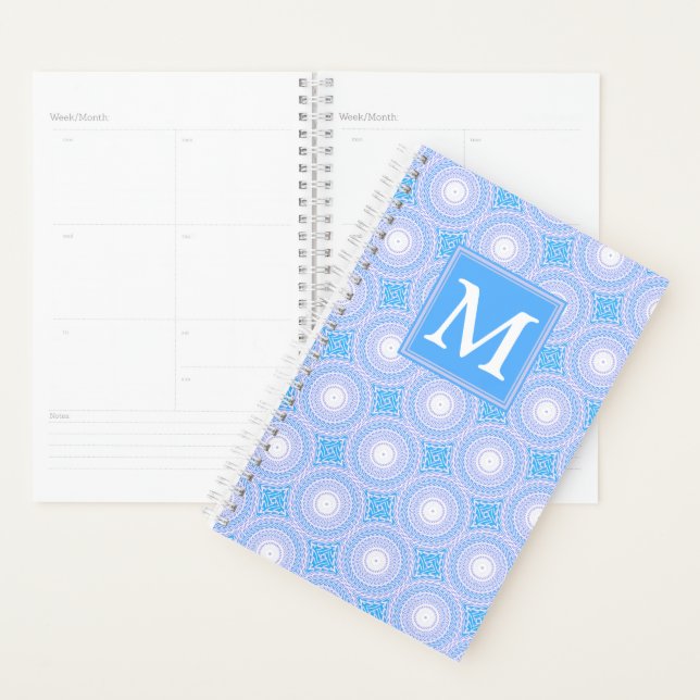Monogram Electric blue circles pattern Planner (Display)