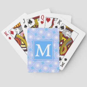Monogram Electric blue circles pattern Playing Cards