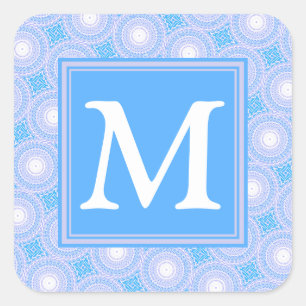 Monogram Electric blue circles pattern Square Sticker