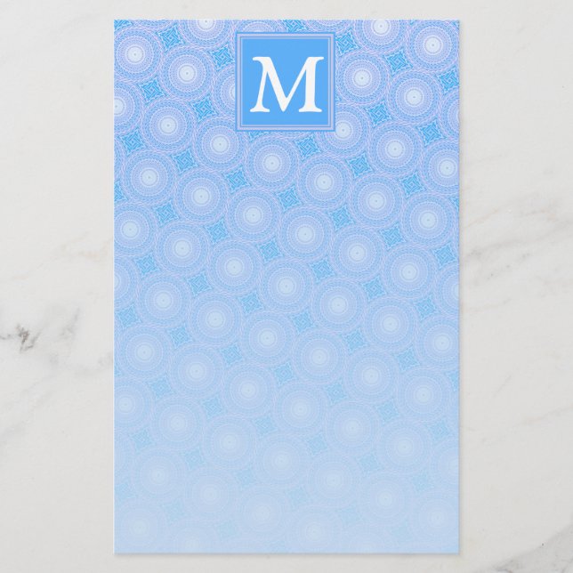 Monogram Electric blue circles pattern Stationery (Front)
