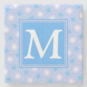 Monogram Electric blue circles pattern Stone Coaster