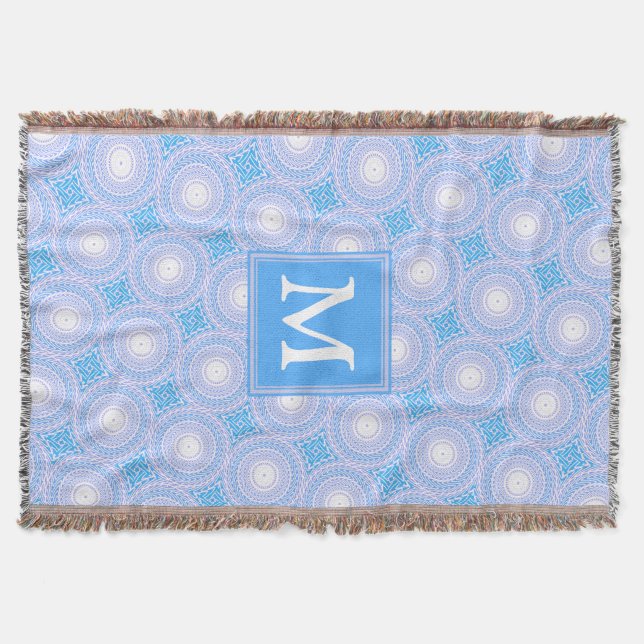 Monogram Electric blue circles pattern Throw Blanket (Front)