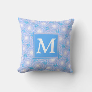 Monogram Electric blue circles pattern Throw Pillow