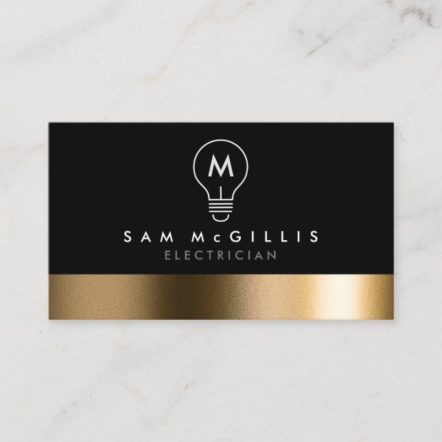 Monogram Electrician Bold Black Gold Carte de visi (Devant)