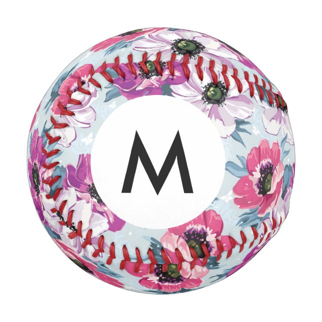 Monogram Elegance colour flowers pattern on blue Baseball (Front Left)