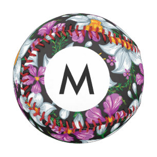 Monogram Elegance pattern with narcissus flowers 2 Baseball