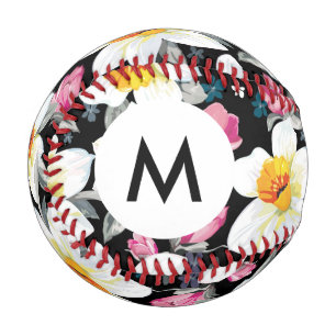 Monogram Elegance pattern with narcissus flowers Baseball
