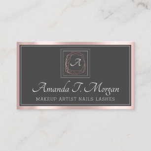 Monogram Elegant Appointment Grey Rose Framed Grey Business Card