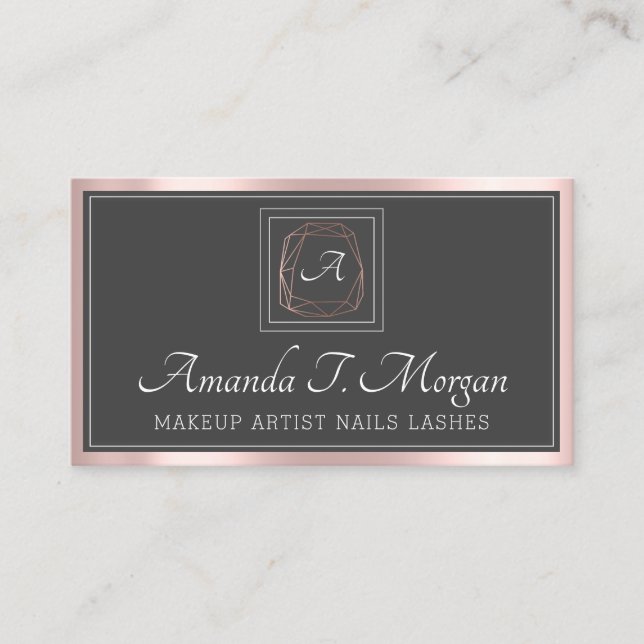 Monogram Elegant Appointment Grey Rose Framed Grey Business Card (Front)