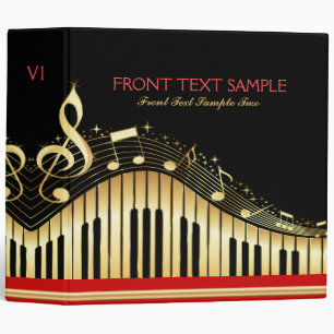 Monogram Elegant Black And Gold Music Notes Design Binder